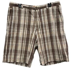 Tommy Bahama Mens 36 Plaid Shorts Brown Cotton Silk Blend Flat Front Casual
